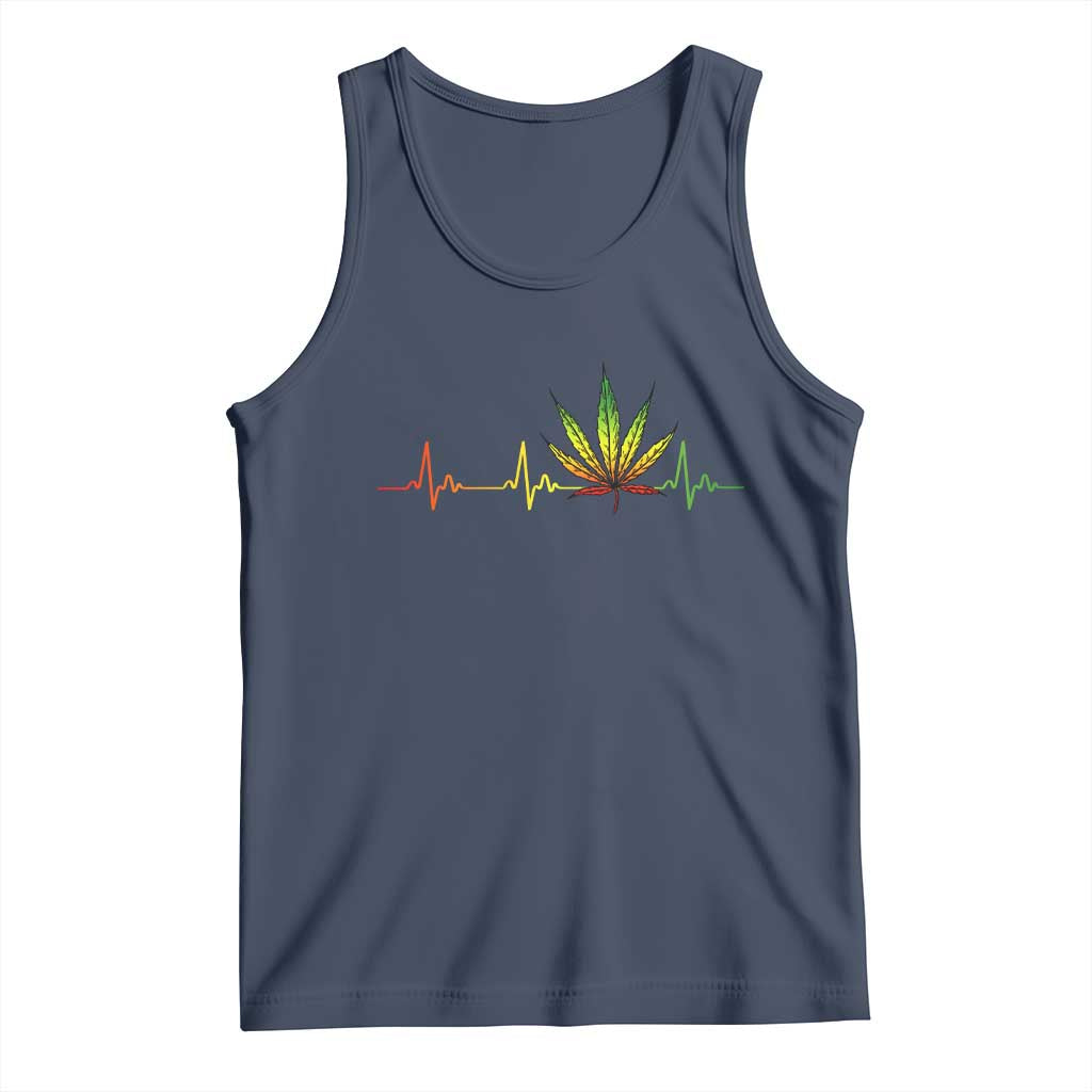 Reggae Weed Tank Top Rasta Marijuana Leaf Heartbeat Weed Lovers 420 TS10 Navy Print Your Wear