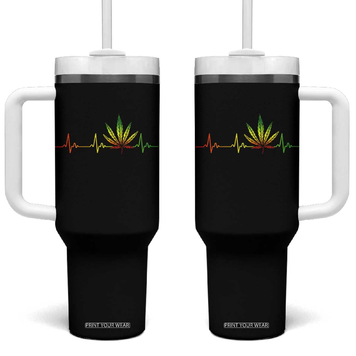 Reggae Weed Tumbler With Handle Rasta Marijuana Leaf Heartbeat Weed Lovers 420 TS10 One Size: 40 oz Black Print Your Wear