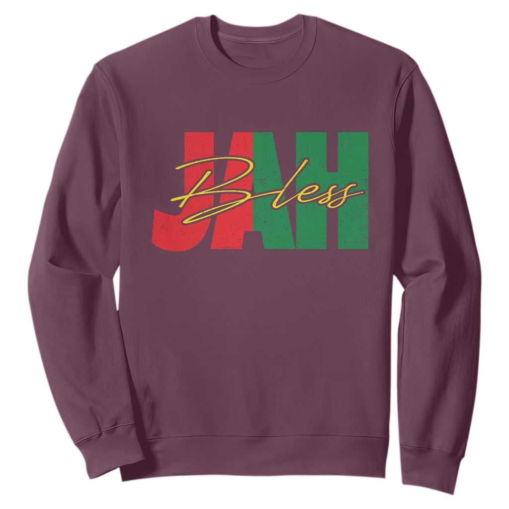 Rastafarian Jah Bless Sweatshirt Retro Reggae Rastafari Jamaica Rasta TS10 Maroon Print Your Wear