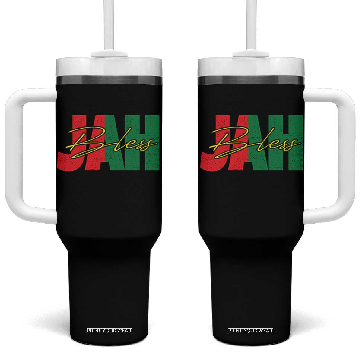 Rastafarian Jah Bless Tumbler With Handle Retro Reggae Rastafari Jamaica Rasta TS10 One Size: 40 oz Black Print Your Wear