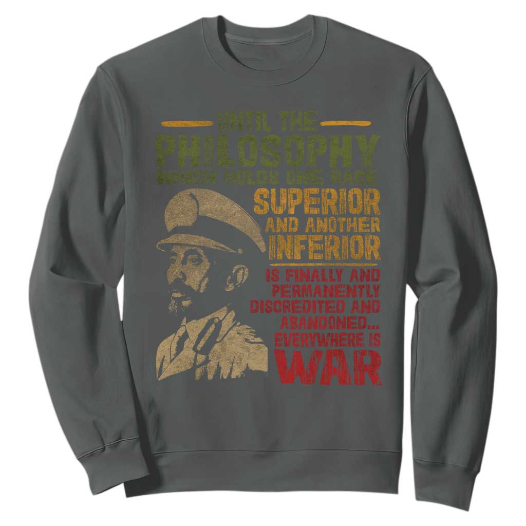 Haile Selassie Sweatshirt War Speech Lion of Judah Rasta Jah Bless TS10 Dark Heather Print Your Wear