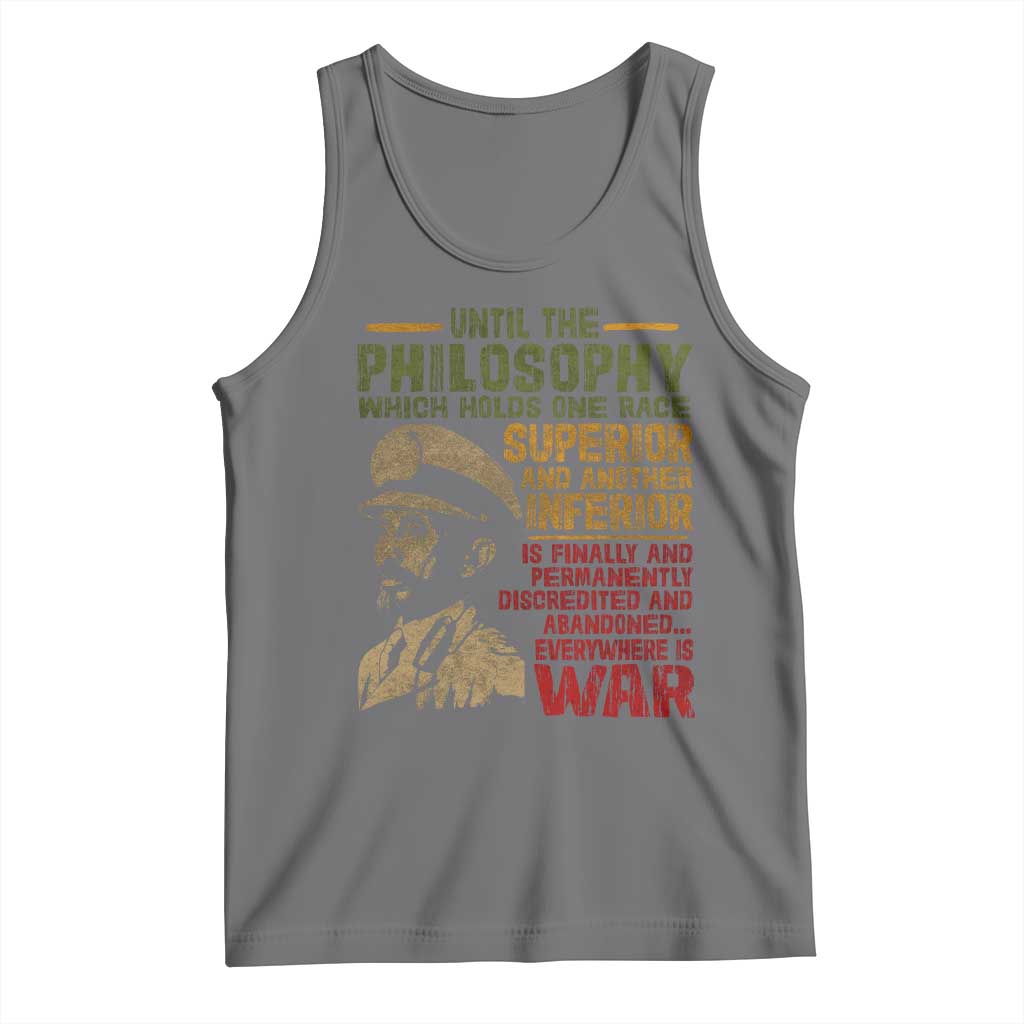 Haile Selassie Tank Top War Speech Lion of Judah Rasta Jah Bless TS10 Black Heather Print Your Wear