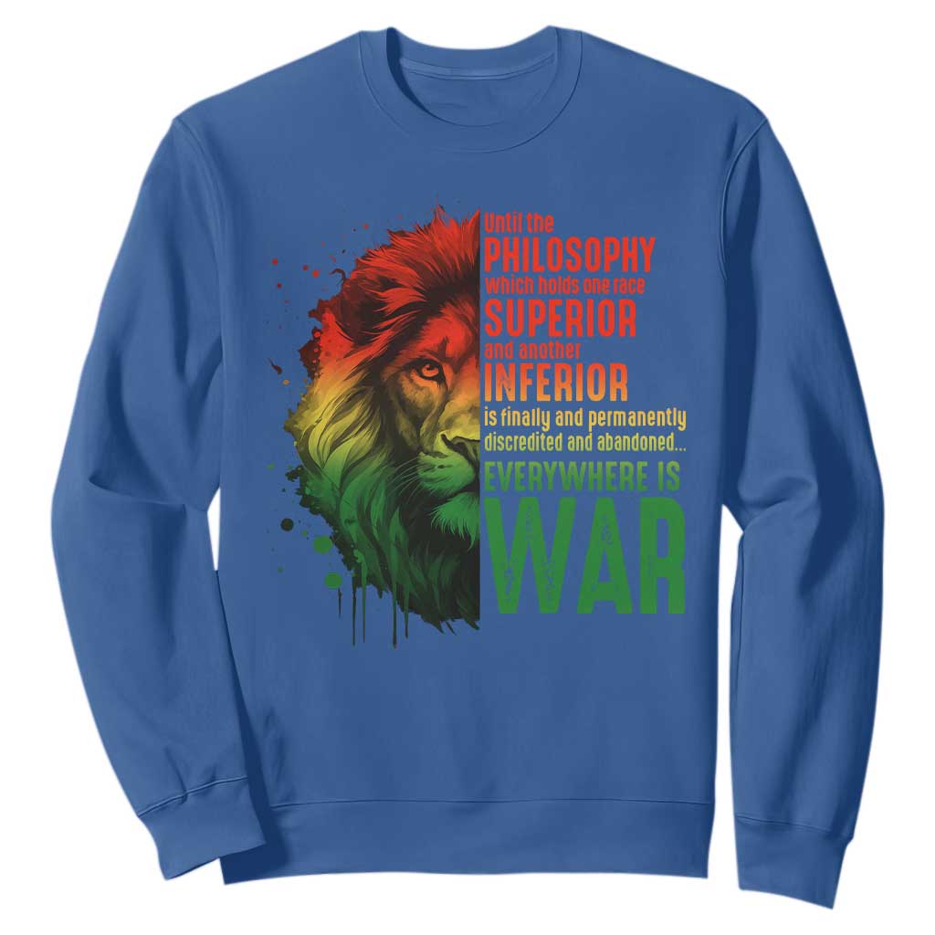 Lion of Judah Sweatshirt Rasta Haile Selassie War Speech Jah Bless TS10 Royal Blue Print Your Wear