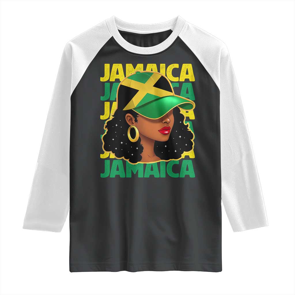 Proud Jamaican Afro Black Woman Jamaica Flag Pride Raglan Shirt TS10 Black White Print Your Wear