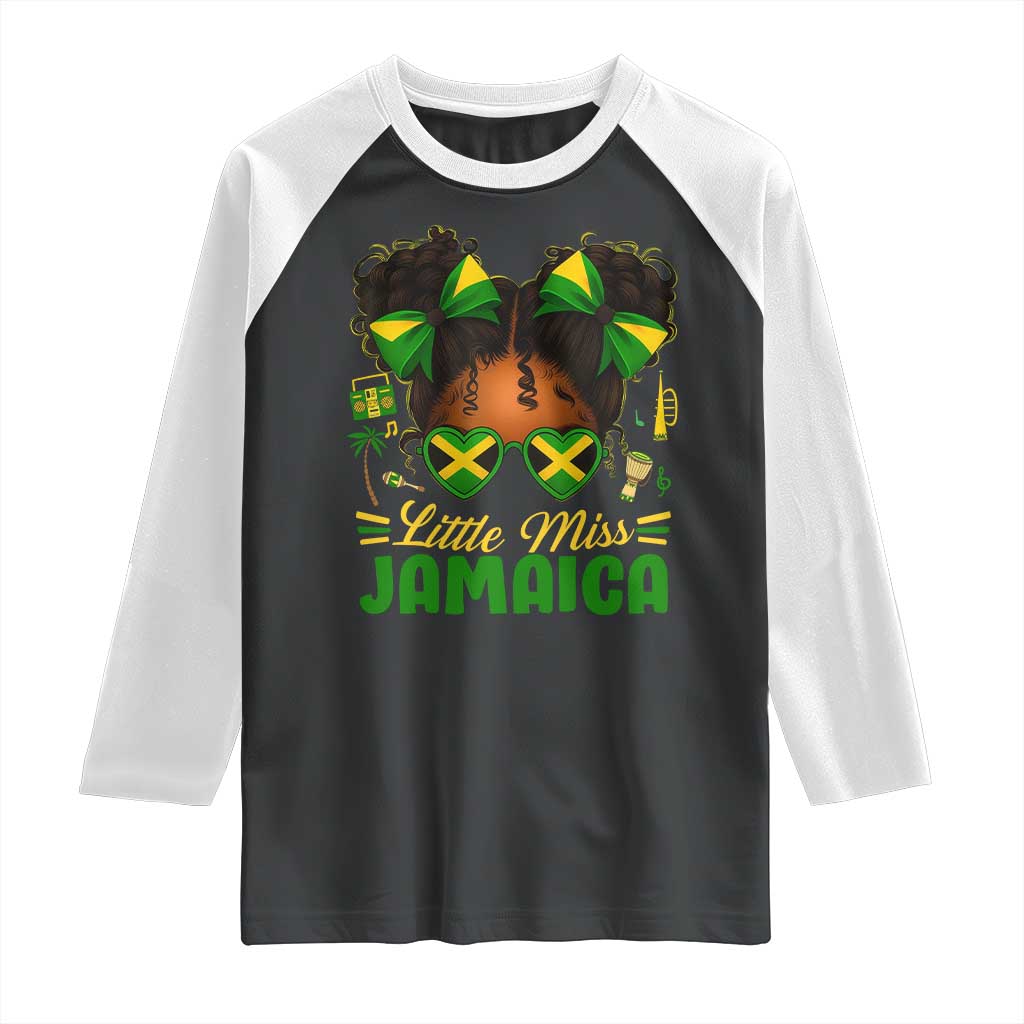 Little Miss Jamaica Raglan Shirt Proud Jamaican Afro Black Girls Jamaica Flag Pride TS10 Black White Print Your Wear