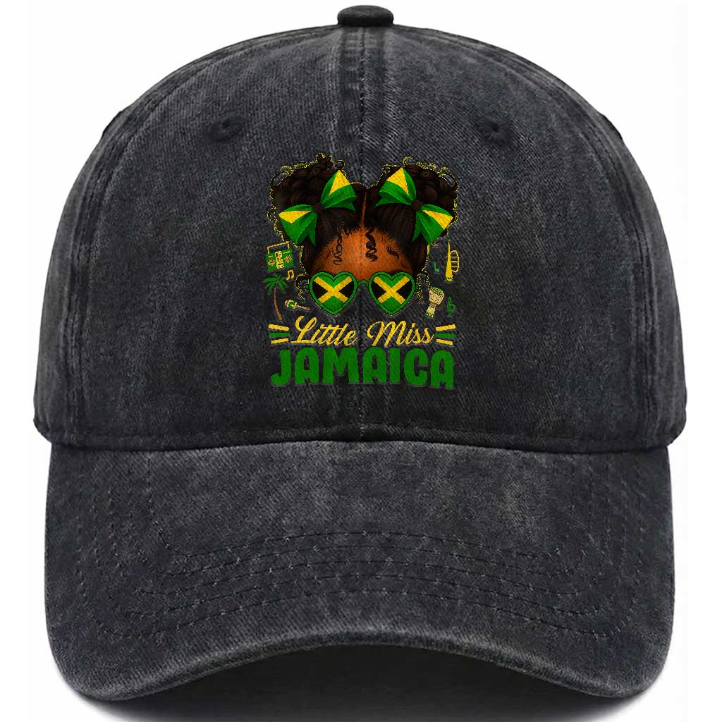 Little Miss Jamaica Washed Cotton Baseball Cap Proud Jamaican Afro Black Girls Jamaica Flag Pride TS10 Washed Cap Universal Fit Black Print Your Wear