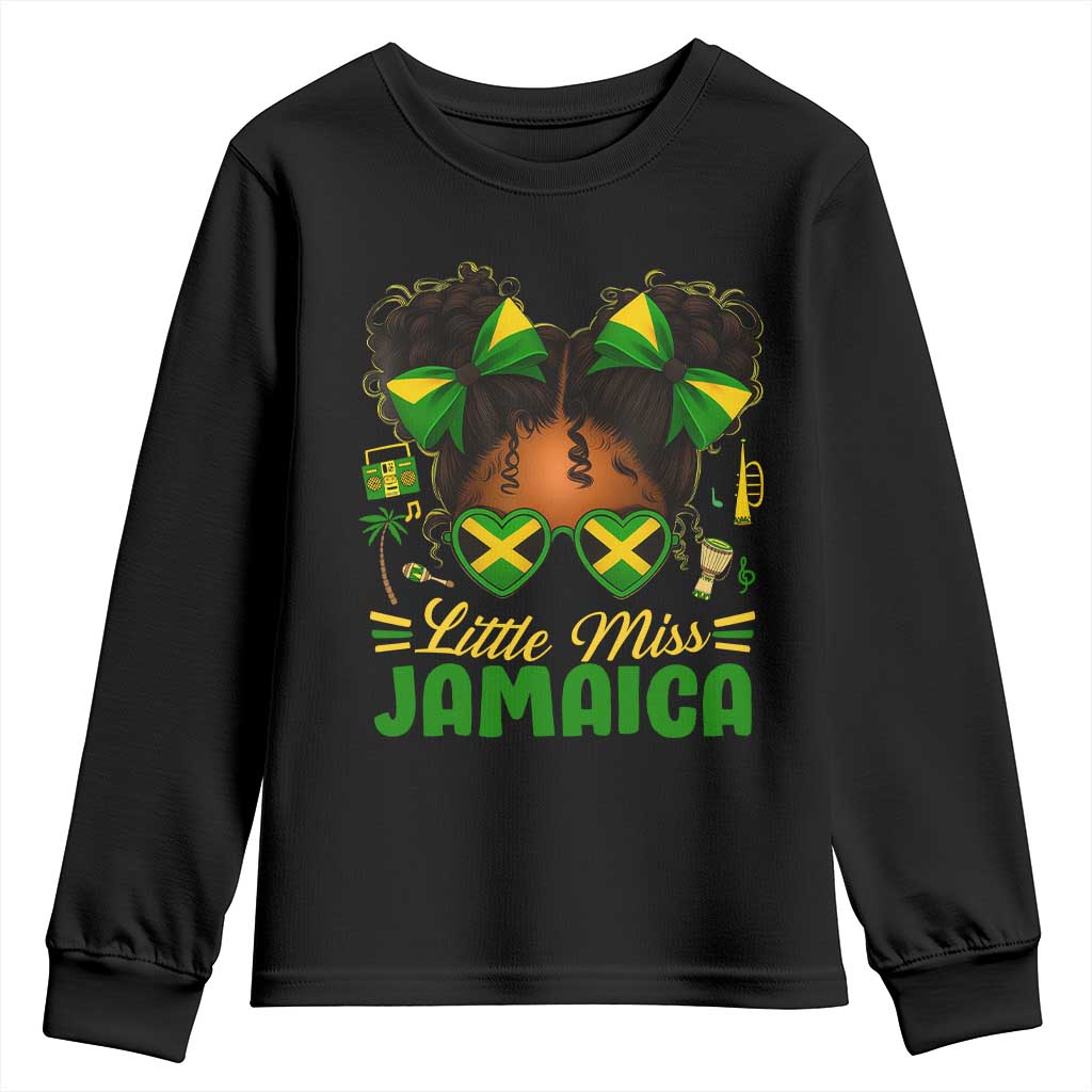 Little Miss Jamaica Youth Sweatshirt Proud Jamaican Afro Black Girls Jamaica Flag Pride TS10 Black Print Your Wear