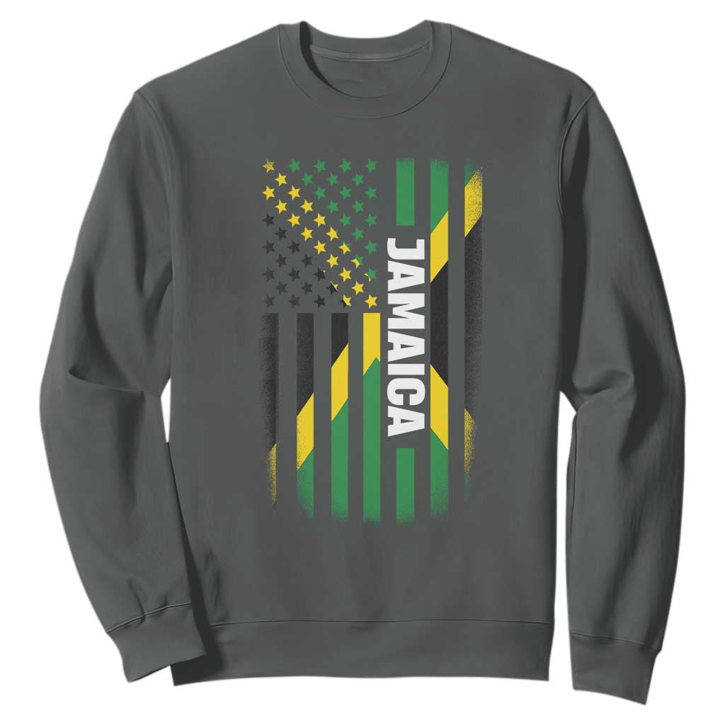 Jamaican American Flag Sweatshirt Distressed Jamaica America Usa Flag TS10 Dark Heather Print Your Wear