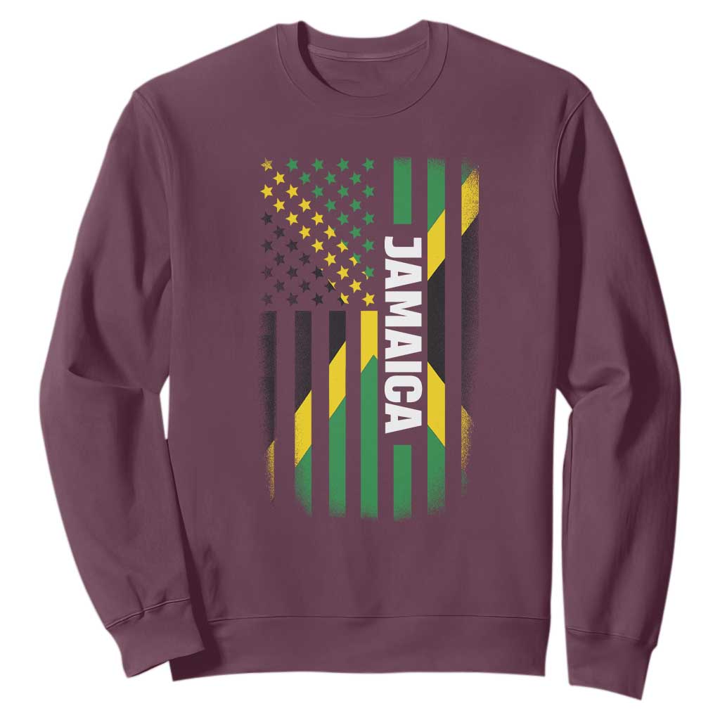 Jamaican American Flag Sweatshirt Distressed Jamaica America Usa Flag TS10 Maroon Print Your Wear