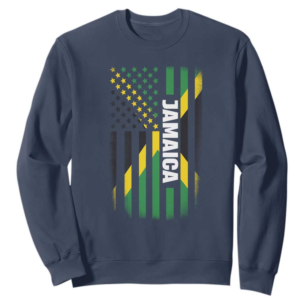 Jamaican American Flag Sweatshirt Distressed Jamaica America Usa Flag TS10 Navy Print Your Wear
