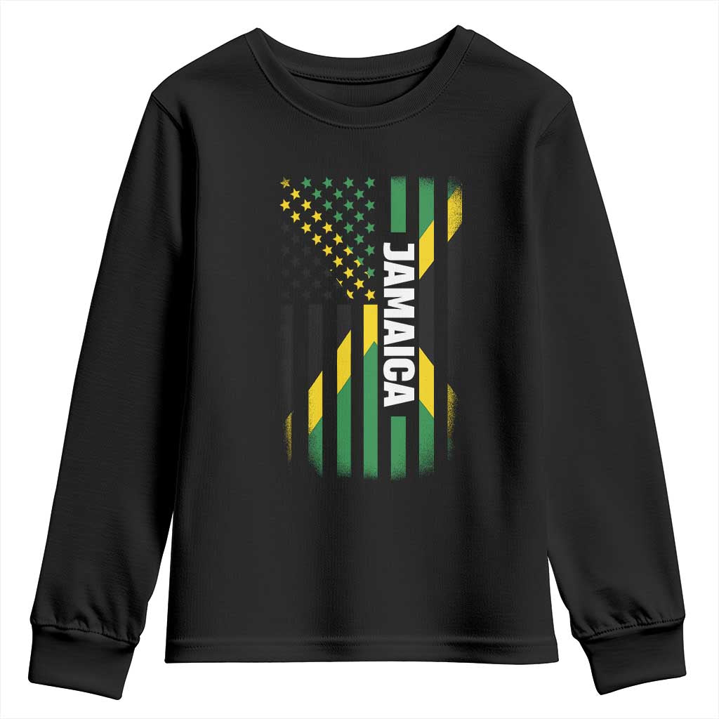 Jamaican American Flag Youth Sweatshirt Distressed Jamaica America Usa Flag TS10 Black Print Your Wear