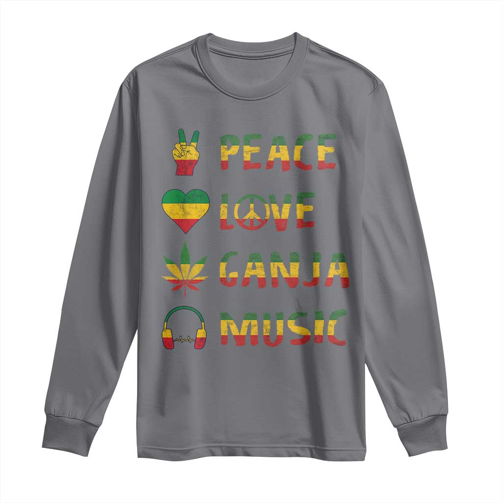 Rasta Weed Long Sleeve Shirt Peace Love Ganja Marijuana Cannabis Reggae Music TS10 Charcoal Print Your Wear