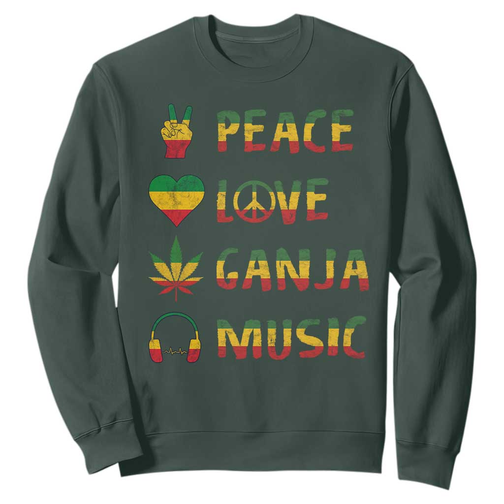 Rasta Weed Sweatshirt Peace Love Ganja Marijuana Cannabis Reggae Music TS10 Dark Forest Green Print Your Wear