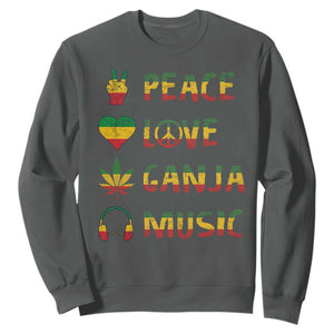 Rasta Weed Sweatshirt Peace Love Ganja Marijuana Cannabis Reggae Music TS10 Dark Heather Print Your Wear