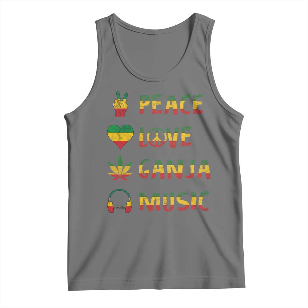 Rasta Weed Tank Top Peace Love Ganja Marijuana Cannabis Reggae Music TS10 Black Heather Print Your Wear