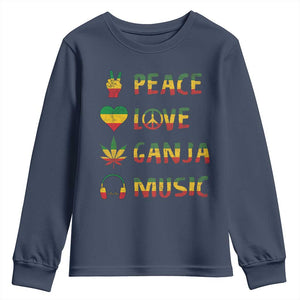 Rasta Weed Youth Sweatshirt Peace Love Ganja Marijuana Cannabis Reggae Music TS10 Navy Print Your Wear