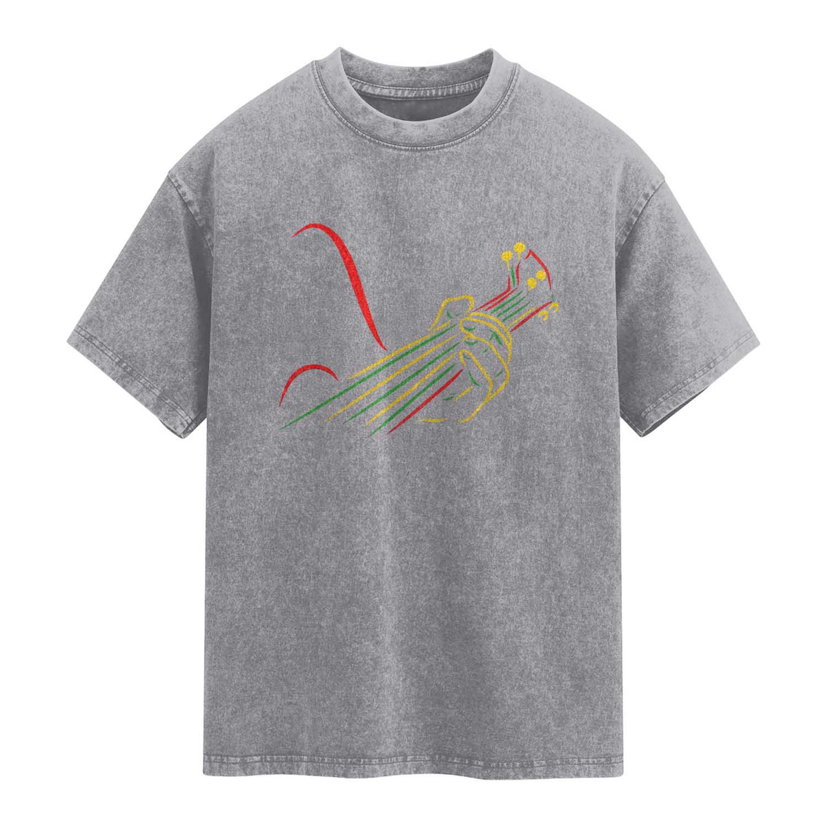 Reggae Guitar Washed Cotton T-Shirt Rasta Music Gift for Guitar Lovers