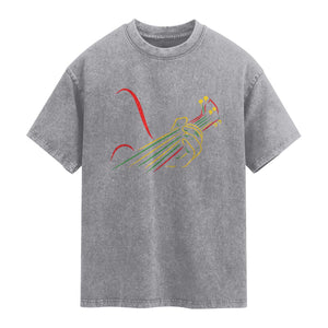 Reggae Guitar Washed Cotton T-Shirt Rasta Music Gift for Guitar Lovers