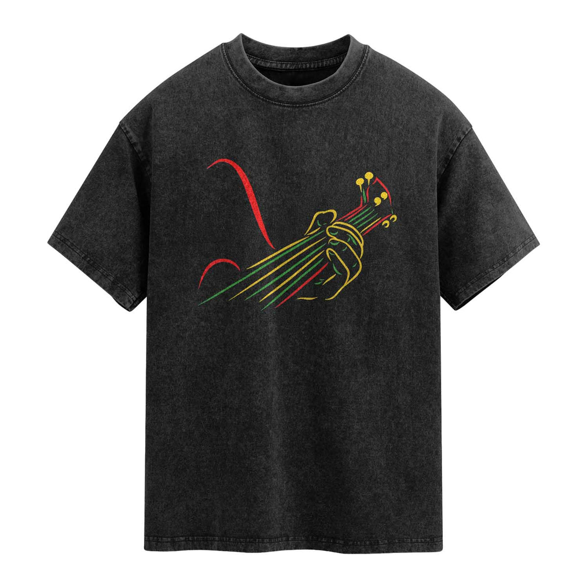 Reggae Guitar Washed Cotton T-Shirt Rasta Music Gift for Guitar Lovers