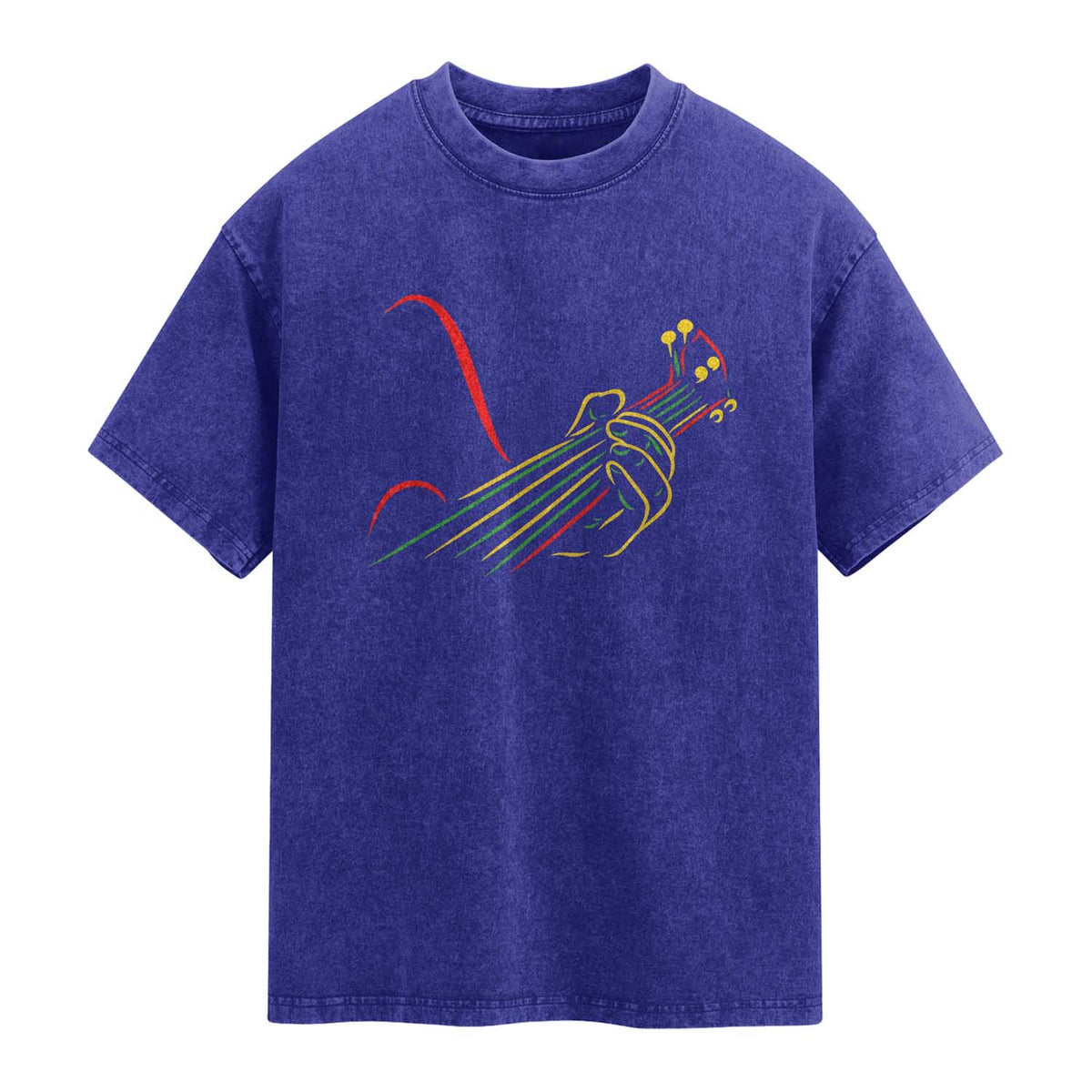 Reggae Guitar Washed Cotton T-Shirt Rasta Music Gift for Guitar Lovers