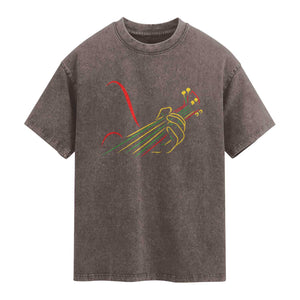 Reggae Guitar Washed Cotton T-Shirt Rasta Music Gift for Guitar Lovers
