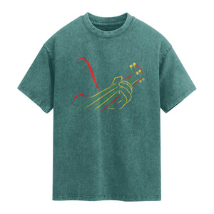 Reggae Guitar Washed Cotton T-Shirt Rasta Music Gift for Guitar Lovers
