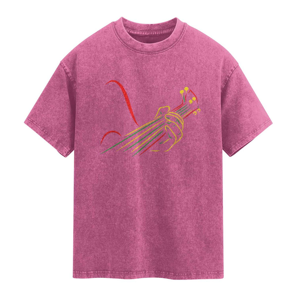 Reggae Guitar Washed Cotton T-Shirt Rasta Music Gift for Guitar Lovers