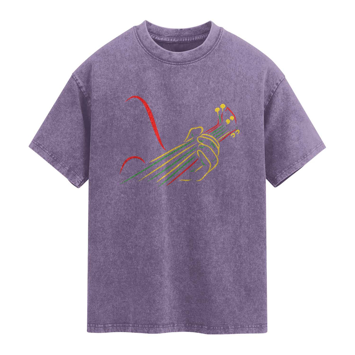 Reggae Guitar Washed Cotton T-Shirt Rasta Music Gift for Guitar Lovers