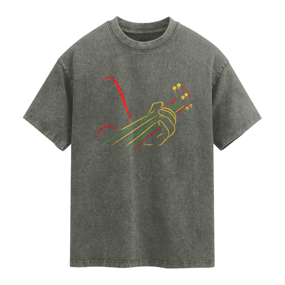 Reggae Guitar Washed Cotton T-Shirt Rasta Music Gift for Guitar Lovers