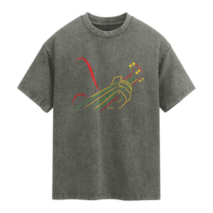 Reggae Guitar Washed Cotton T-Shirt Rasta Music Gift for Guitar Lovers