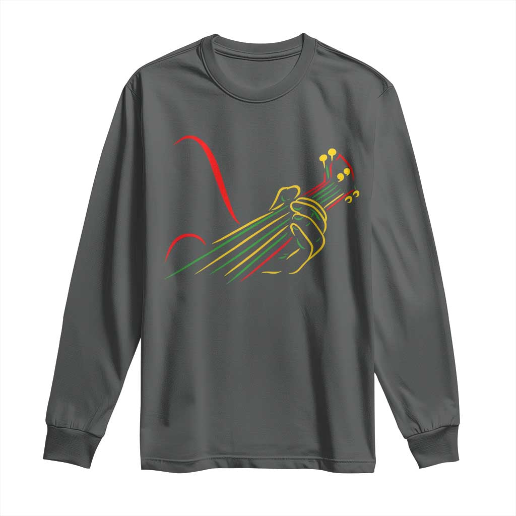 Reggae Guitar Long Sleeve Shirt Rasta Music Gift for Guitar Lovers TS10 Dark Heather Print Your Wear