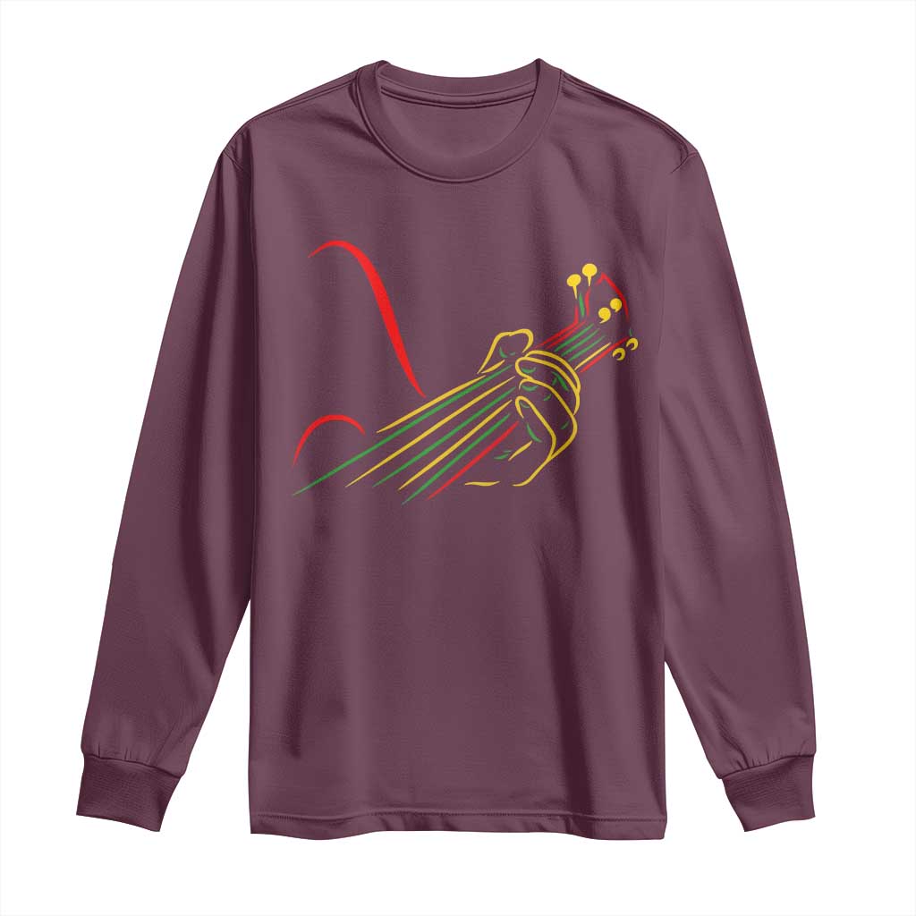 Reggae Guitar Long Sleeve Shirt Rasta Music Gift for Guitar Lovers TS10 Maroon Print Your Wear