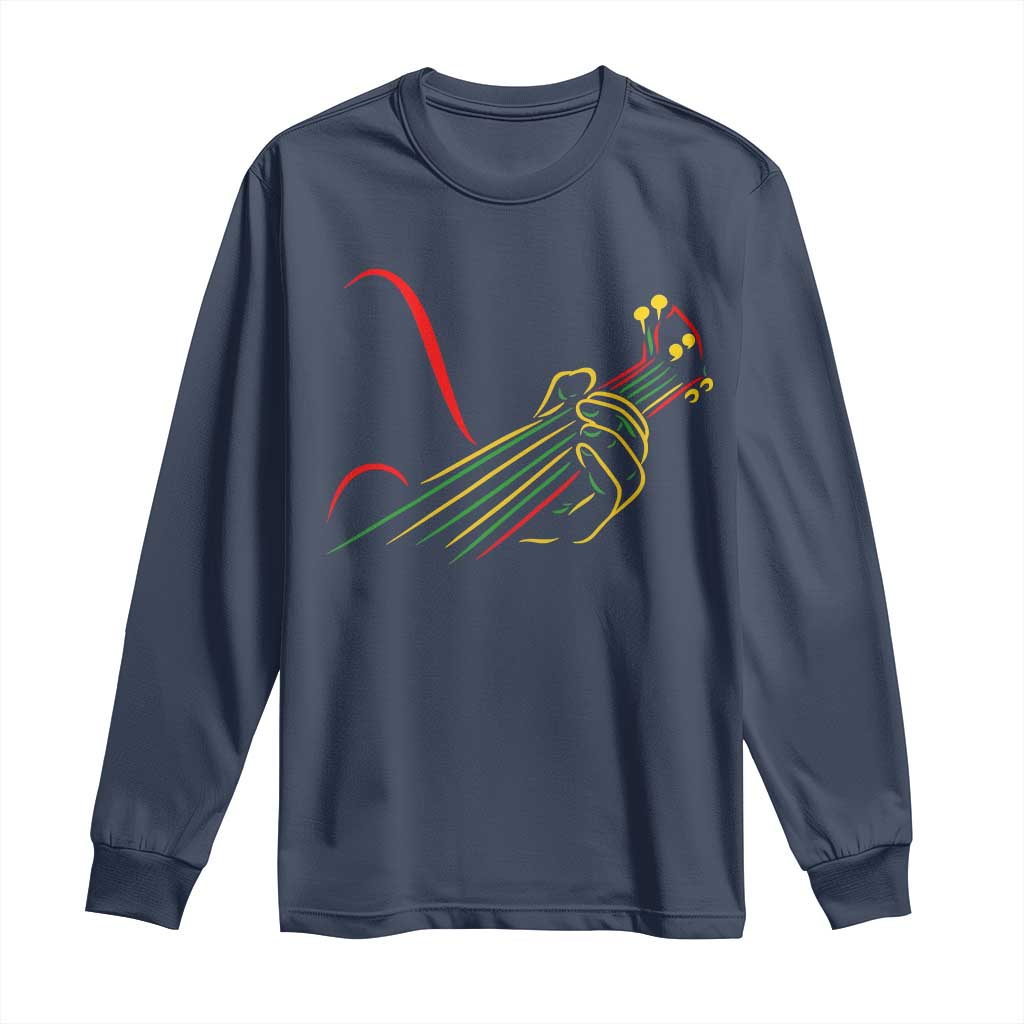 Reggae Guitar Long Sleeve Shirt Rasta Music Gift for Guitar Lovers TS10 Navy Print Your Wear