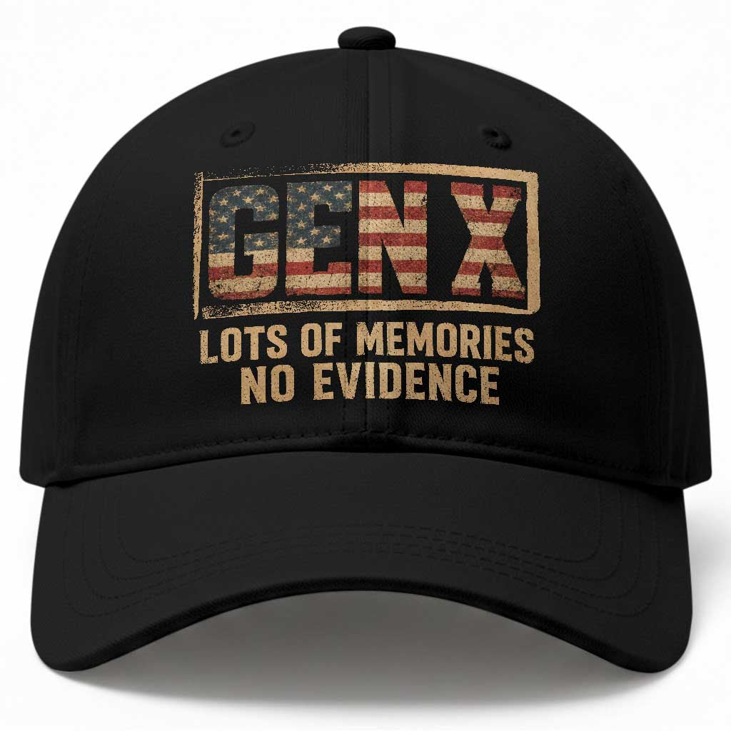 Funny Saying Sarcastic Gen X Lots of Memories No Evidence Baseball Cap Vintage American Flag TS10 Print Your Wear