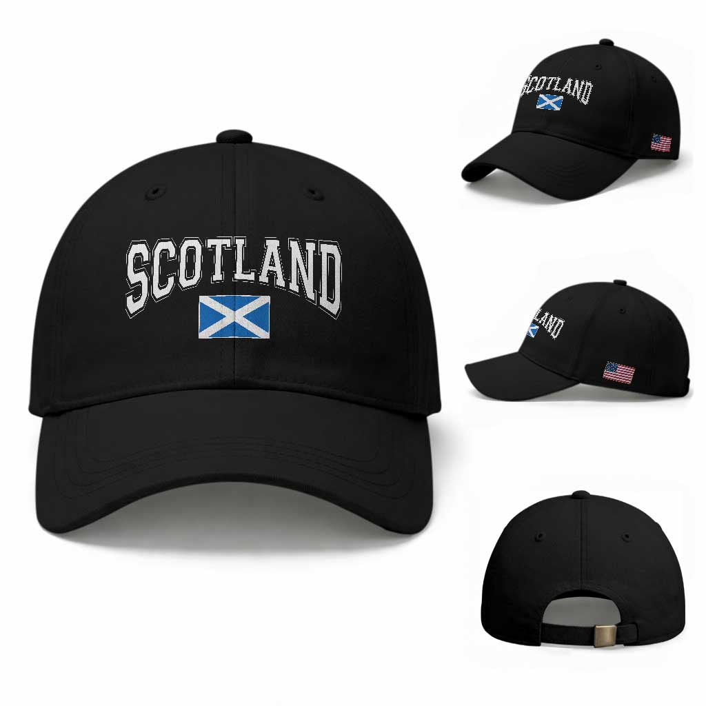 Scotland Baseball Cap Vintage Retro Varsity Sports Scottish Flag Graphic TS10 Baseball Cap Universal Fit Black Print Your Wear