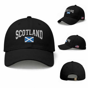 Scotland Baseball Cap Vintage Retro Varsity Sports Scottish Flag Graphic TS10 Baseball Cap Universal Fit Black Print Your Wear