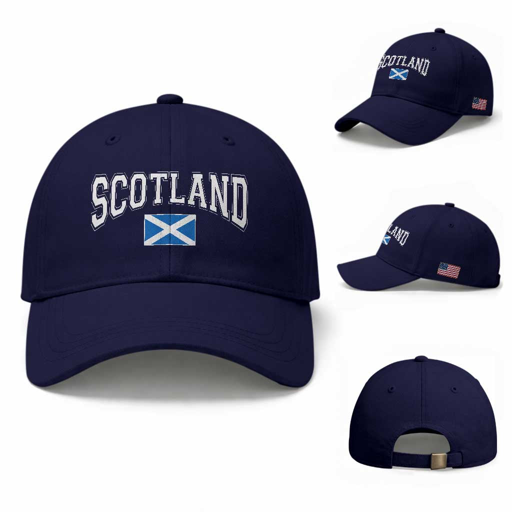 Scotland Baseball Cap Vintage Retro Varsity Sports Scottish Flag Graphic TS10 Baseball Cap Universal Fit Dark Blue Print Your Wear