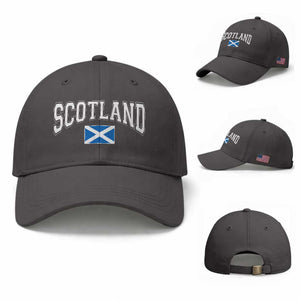 Scotland Baseball Cap Vintage Retro Varsity Sports Scottish Flag Graphic TS10 Baseball Cap Universal Fit Dark Gray Print Your Wear