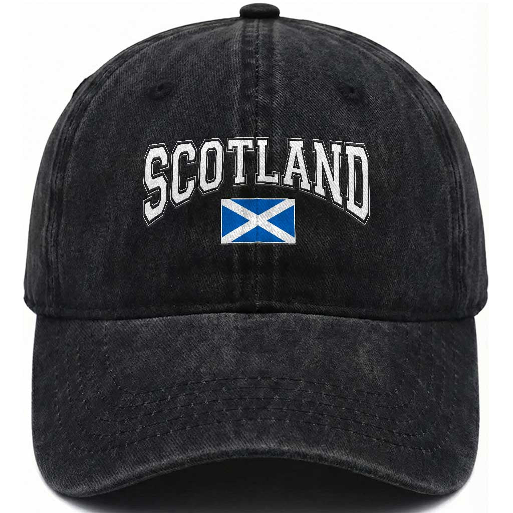 Scotland Washed Cotton Baseball Cap Vintage Retro Varsity Sports Scottish Flag Graphic TS10 Print Your Wear