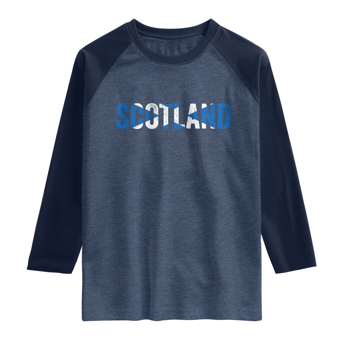 Vintage Scotland Raglan Shirt Scottish Flag Retro Pride TS10 Heather Denim Navy Print Your Wear