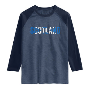 Vintage Scotland Raglan Shirt Scottish Flag Retro Pride TS10 Heather Denim Navy Print Your Wear