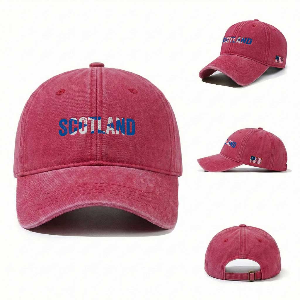 Vintage Scotland Washed Cotton Baseball Cap Scottish Flag Retro Pride TS10 Washed Cap Universal Fit Red Print Your Wear