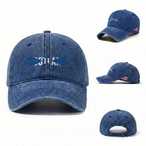 Vintage Scotland Washed Cotton Baseball Cap Scottish Flag Retro Pride TS10 Washed Cap Universal Fit Royal Blue Print Your Wear