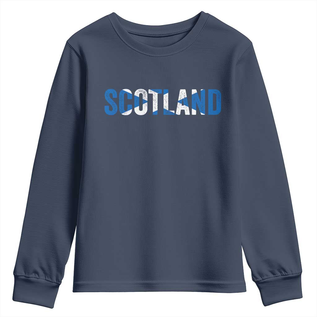 Vintage Scotland Youth Sweatshirt Scottish Flag Retro Pride TS10 Navy Print Your Wear