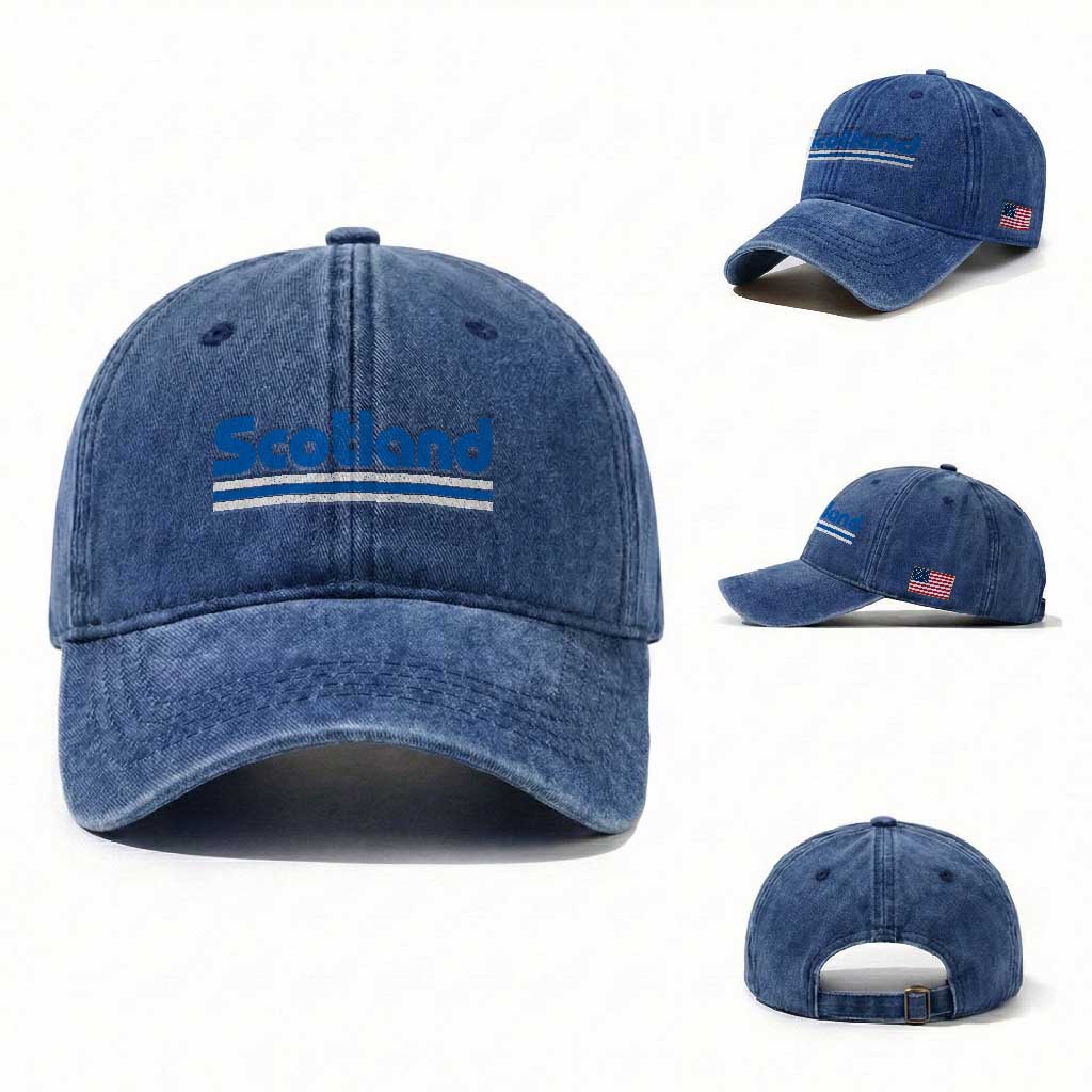 Scotland Scottish Flag Washed Cotton Baseball Cap SCOT Fan Retro Vintage TS10 Washed Cap Universal Fit Royal Blue Print Your Wear