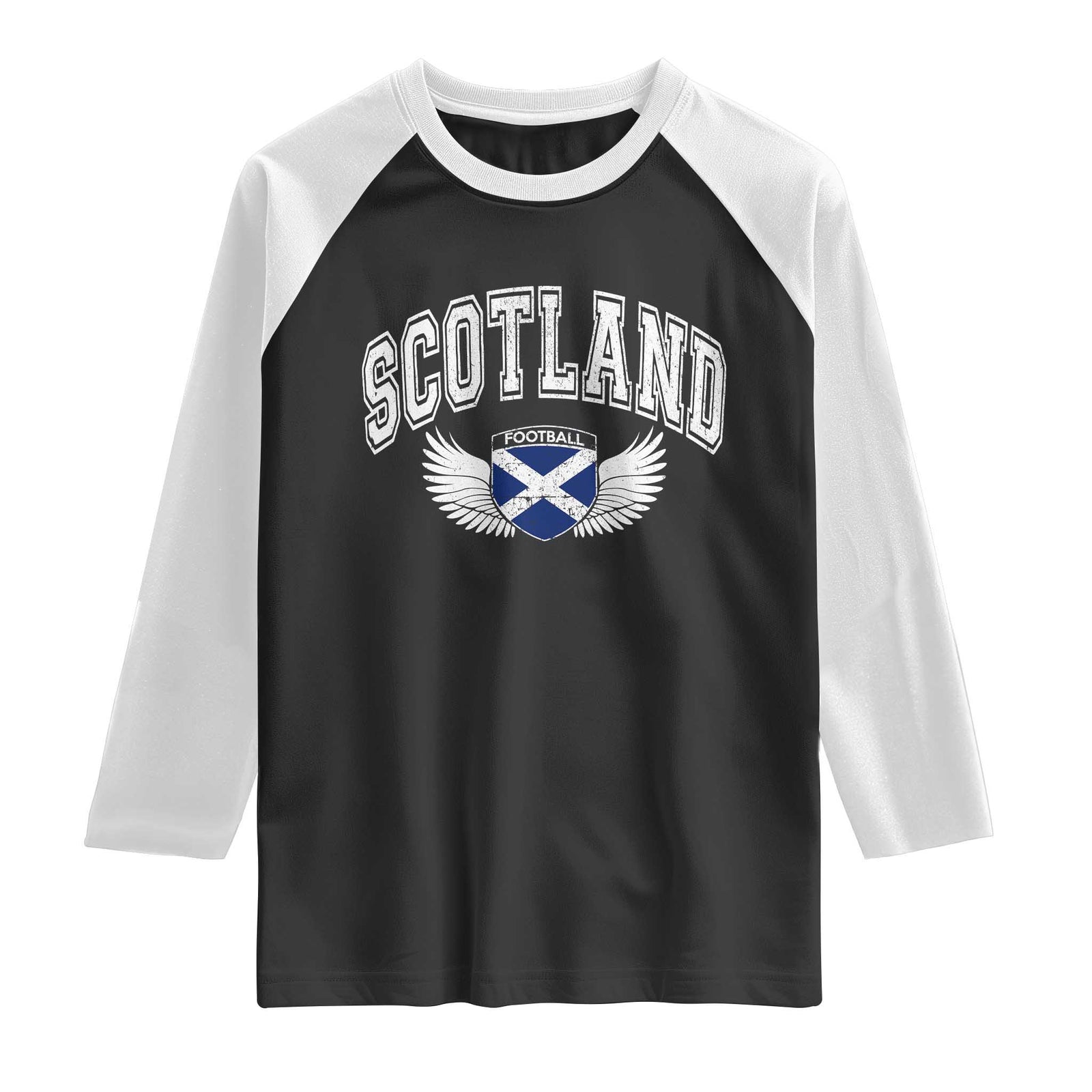 Scotland Soccer Raglan Shirt Retro Vintage Scottish Flag Football Fan TS10 Black White Print Your Wear