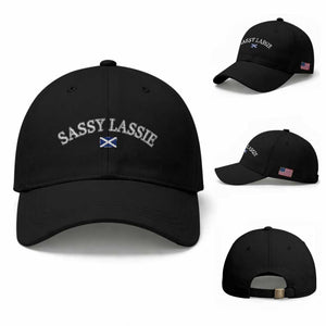 Sassy Lassie Scotland Flag Baseball Cap Funny Scottish Pride Heritage Gift TS10 Baseball Cap Universal Fit Black Print Your Wear