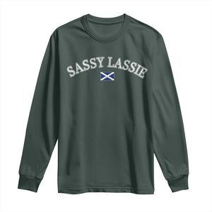 Sassy Lassie Scotland Flag Long Sleeve Shirt Funny Scottish Pride Heritage Gift TS10 Dark Forest Green Print Your Wear