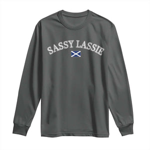 Sassy Lassie Scotland Flag Long Sleeve Shirt Funny Scottish Pride Heritage Gift TS10 Dark Heather Print Your Wear