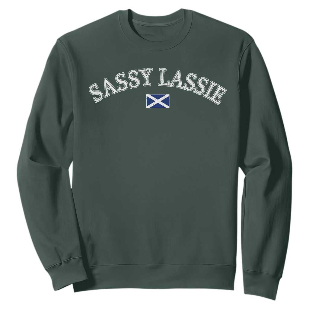 Sassy Lassie Scotland Flag Sweatshirt Funny Scottish Pride Heritage Gift TS10 Dark Forest Green Print Your Wear